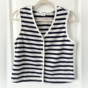 Bailey 44 Striped V-Neck Cropped Gold Button Tank Top Size Medium